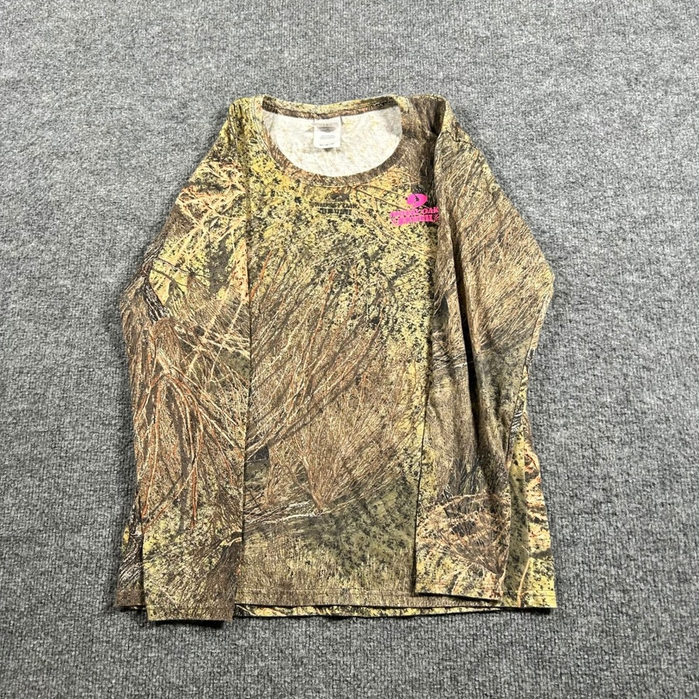 Mossy Oak Shirt Womens Size M Camo Pink Logo Long Sleeve Brush Camouflage Tee